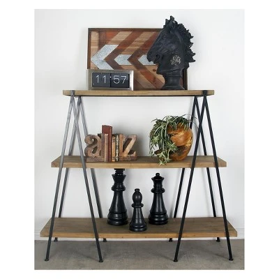 51" Metal and Wood 3 Tier Shelf V Legs Brown - Olivia & May 3 51" Metal and Wood 3 Tier Shelf V Legs Brown - Olivia & May