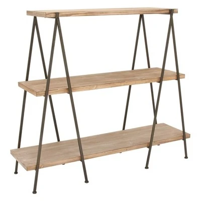 51" Metal and Wood 3 Tier Shelf V Legs Brown - Olivia & May 4 51" Metal and Wood 3 Tier Shelf V Legs Brown - Olivia & May - Image 2