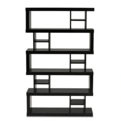 57.01" Dora Wood 5 Tier Geometric Bookshelf Dark Brown - Baxton Studio