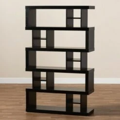 57.01" Dora Wood 5 Tier Geometric Bookshelf Dark Brown - Baxton Studio -Bookshelves Sales Shop unnamed file 4620