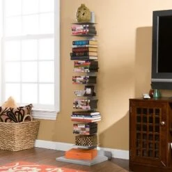 Meiyi Furniture SEI Furniture MS0895 55 Inch Freestanding Adjustable 11 Tier Modern Metal Spine Tower Book Media Shelf Decor Organizer Storage Case, Silver