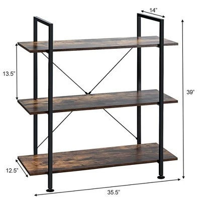 Costway 3-Tier Bookshelf Industrial Bookcase Display Shelf Storage Rack Rustic Brown 3 Costway 3-Tier Bookshelf Industrial Bookcase Display Shelf Storage Rack Rustic Brown