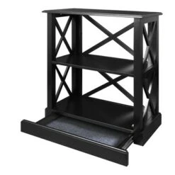 33" Jackson 3 Shelf Bookcase with Concealed Drawer Black - Flora Home