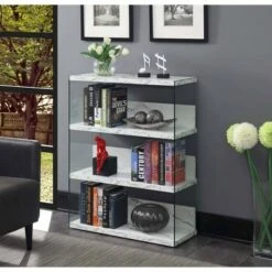 40.25" SoHo 4 Tier Wide Bookcase - Breighton Home White Faux Marble