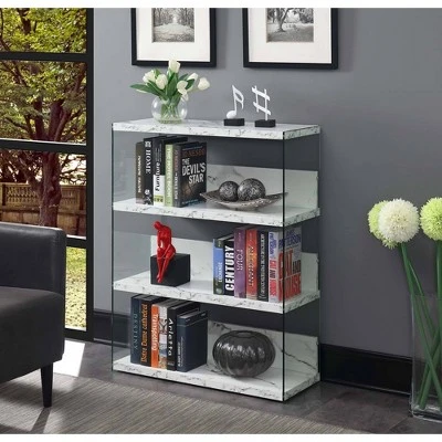 40.25" SoHo 4 Tier Wide Bookcase - Breighton Home White Faux Marble 3 40.25" SoHo 4 Tier Wide Bookcase - Breighton Home White Faux Marble