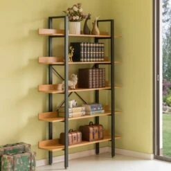 Fabulaxe Industrial 5 Shelf Wood and Metal Etagere Rustic Bookcase Free Standing Bookshelf -Bookshelves Sales Shop unnamed file 4835