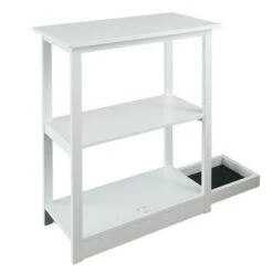 34" Adams 3 Shelf Bookcase with Concealed Sliding Track White - Flora Home