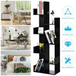 Costway 8-Tier Bookshelf Bookcase w/8 Open Compartments Space-Saving Storage Rack White/Black -Bookshelves Sales Shop unnamed file 488