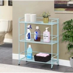 33" Xtra Storage 3 Tier Wide Folding Metal Shelf Sea Foam - Breighton Home