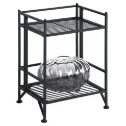 20.25" 2 Tier Folding Metal Shelf Black - Breighton Home