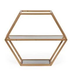 17" Lepley Modern Glam Handcrafted Glass 2 Shelf Hexagonal Decorative Shelf Antique Gold - Christopher Knight Home