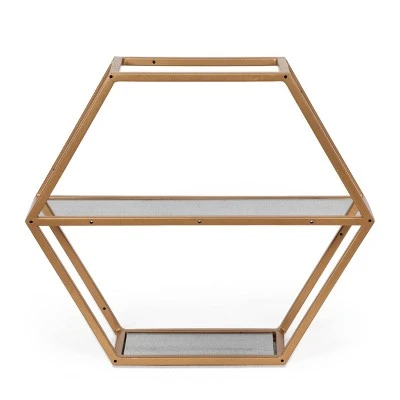 17" Lepley Modern Glam Handcrafted Glass 2 Shelf Hexagonal Decorative Shelf Antique Gold - Christopher Knight Home 3 17" Lepley Modern Glam Handcrafted Glass 2 Shelf Hexagonal Decorative Shelf Antique Gold - Christopher Knight Home