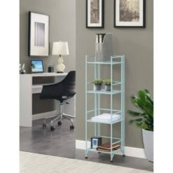 45" Xtra Storage 4 Tier Folding Metal Shelf Sea Foam - Breighton Home