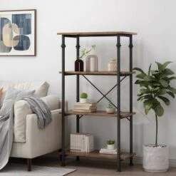 Bauman Modern Industrial 4 Shelf Etagere Bookcase - Christopher Knight Home Gray/dark Bronze