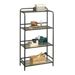 52" Boulevard Café Open Shelving with Vintage Oak Accents Black - Sauder