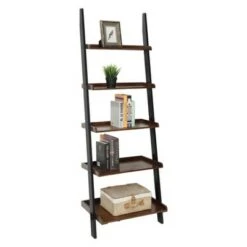 72.25" French Country Bookshelf Ladder Dark Walnut/Black - Breighton Home
