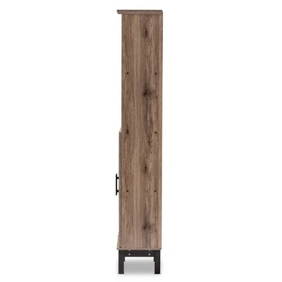 73" 2 Door Arend Two-Tone Wood Bookshelf Brown - Baxton Studio 9 73" 2 Door Arend Two-Tone Wood Bookshelf Brown - Baxton Studio - Image 7