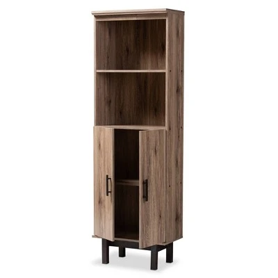 73" 2 Door Arend Two-Tone Wood Bookshelf Brown - Baxton Studio 10 73" 2 Door Arend Two-Tone Wood Bookshelf Brown - Baxton Studio - Image 8