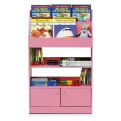 Furinno KidKanac Bookshelf Bookcase with 4 Shelves and Toy Storage Cabinet for Bedroom, Living Room or Playroom Organization, Pink -Bookshelves Sales Shop unnamed file 5046