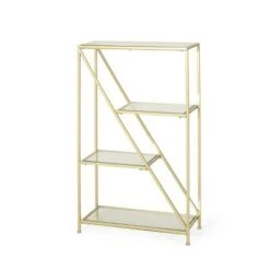 Kokesh Modern Glam Tempered Glass 3 Shelf Asymmetrical Bookcase Gold - Christopher Knight Home