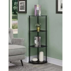46.5" Designs2Go Classic Glass 4 Tier Corner Shelf - Breighton Home Black