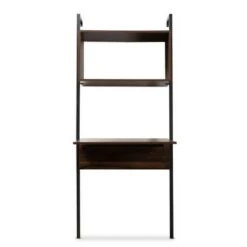 Fariat Walnut Wood and Metal Display Shelf with Desk Brown/Black - Baxton Studio