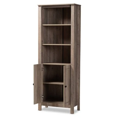 75.4" Derek Wood 2 Door Bookcase Oak - Baxton Studio 3 75.4" Derek Wood 2 Door Bookcase Oak - Baxton Studio