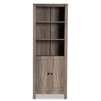 75.4" Derek Wood 2 Door Bookcase Oak - Baxton Studio 4 75.4" Derek Wood 2 Door Bookcase Oak - Baxton Studio - Image 2