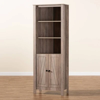 75.4" Derek Wood 2 Door Bookcase Oak - Baxton Studio 9 75.4" Derek Wood 2 Door Bookcase Oak - Baxton Studio - Image 7