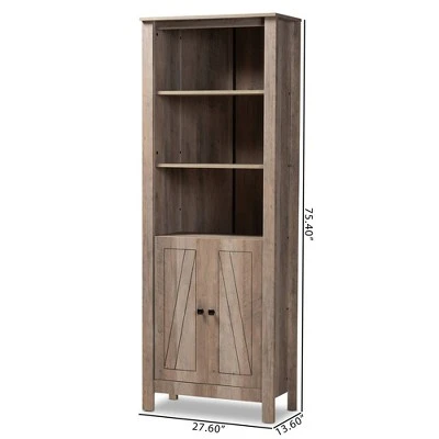 75.4" Derek Wood 2 Door Bookcase Oak - Baxton Studio 10 75.4" Derek Wood 2 Door Bookcase Oak - Baxton Studio - Image 8