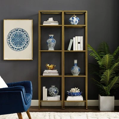73" 2pc Aimee Narrow Etagere Set Gold - Crosley 5 73" 2pc Aimee Narrow Etagere Set Gold - Crosley - Image 3