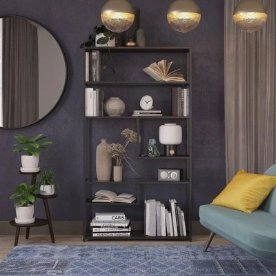 Room & Joy 72" Eos Bookcase Etagere Marble/Glass Black - Room & Joy 3 Room & Joy 72" Eos Bookcase Etagere Marble/Glass Black - Room & Joy