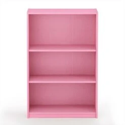 Furinno Jaya Home Simple Sleek Wooden 3 Tier Adjustable Open Bookcase Display Closet Storage Shelf for Living Room and Bedroom Spaces, Pink (2 Pack)