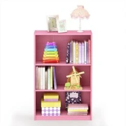 Furinno Jaya Home Simple Sleek Wooden 3 Tier Adjustable Open Bookcase Display Closet Storage Shelf for Living Room and Bedroom Spaces, Pink (2 Pack) -Bookshelves Sales Shop unnamed file 5264