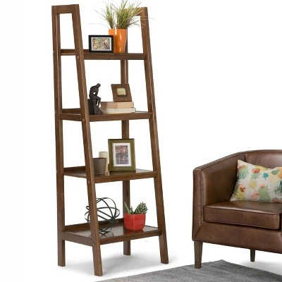 72"x24" Hawkins Solid Wood Ladder Shelf with Storage - Wyndenhall Medium Saddle Brown 3 72"x24" Hawkins Solid Wood Ladder Shelf with Storage - Wyndenhall Medium Saddle Brown
