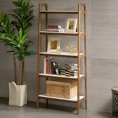 Madison Park 74" Avenu Shelf - Pecan/Off White 4 Madison Park 74" Avenu Shelf - Pecan/Off White - Image 2