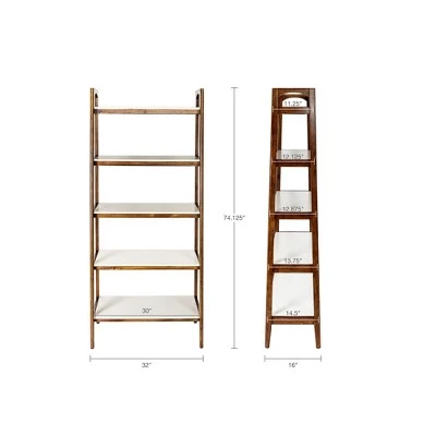 Madison Park 74" Avenu Shelf - Pecan/Off White 6 Madison Park 74" Avenu Shelf - Pecan/Off White - Image 4