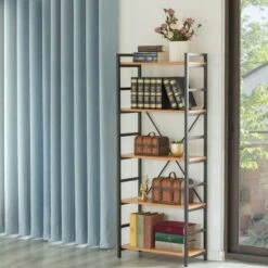 Fabulaxe Industrial Style 5 Shelf Wood and Metal Bookcase -Bookshelves Sales Shop unnamed file 5325