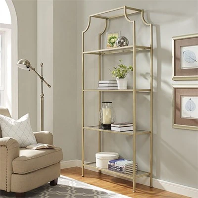 Metal Glass Bookcase in Antique Gold - Pemberly Row 3 Metal Glass Bookcase in Antique Gold - Pemberly Row