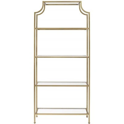 Metal Glass Bookcase in Antique Gold - Pemberly Row 4 Metal Glass Bookcase in Antique Gold - Pemberly Row - Image 2