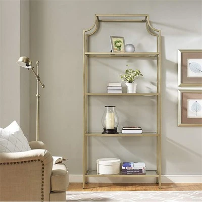 Metal Glass Bookcase in Antique Gold - Pemberly Row 5 Metal Glass Bookcase in Antique Gold - Pemberly Row - Image 3