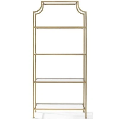 Metal Glass Bookcase in Antique Gold - Pemberly Row 7 Metal Glass Bookcase in Antique Gold - Pemberly Row - Image 5
