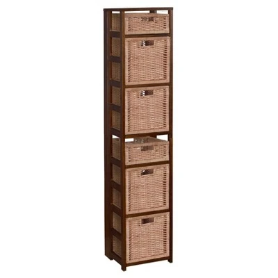 67" Flip Flop Square Folding Bookcase with Wicker Storage Baskets - Regency Oak/natural 10 67" Flip Flop Square Folding Bookcase with Wicker Storage Baskets - Regency Oak/natural - Image 8