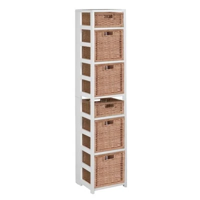 67" Flip Flop Square Folding Bookcase with Wicker Storage Baskets - Regency Oak/natural 11 67" Flip Flop Square Folding Bookcase with Wicker Storage Baskets - Regency Oak/natural - Image 9