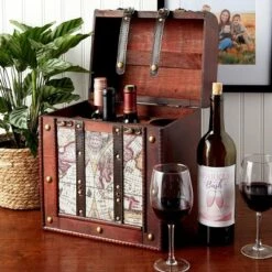 Bookshelves Sales Shop 19 Okuna Outpost Wooden Travel Wine Bottle Box for Storage, World Map Design, 11 x 8.5 x 9.8 in.