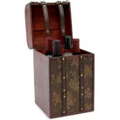 Bookshelves Sales Shop 15 Okuna Outpost Wooden 4 Bottles Travel Wine for Storage Storage Bar Accessory, Flower Pattern, 8 x 8.5 x 13.8 in.