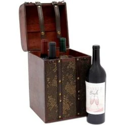 Okuna Outpost Wooden 4 Bottles Travel Wine for Storage Storage Bar Accessory, Flower Pattern, 8 x 8.5 x 13.8 in. -Bookshelves Sales Shop unnamed file 5563