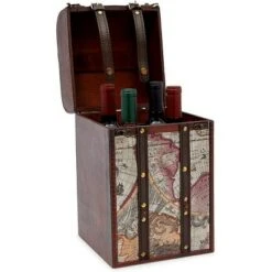 Bookshelves Sales Shop 13 Okuna Outpost Wooden 4 Bottles Travel Wine for Storage Bar Accessory, World Map Design, 8. x 8.5 x 13.8 in.
