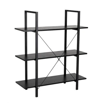 Modern Industry Metal/Wooden 3 Tier Bookcase with Shelves - Glitzhome Walnut 5 Modern Industry Metal/Wooden 3 Tier Bookcase with Shelves - Glitzhome Walnut - Image 3