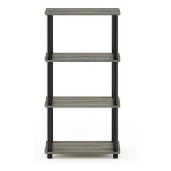 Furinno Turn-N-Tube 4 Tier Wooden PVC Corner Display Shelf and Bookcase for Living Room, Dining Room, Bedroom, and Office Spaces, French Oak Grey